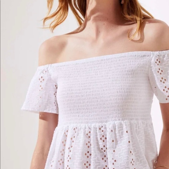 NWT LOFT Back Bow Smoked White Eyelet Top XS - Picture 2 of 8
